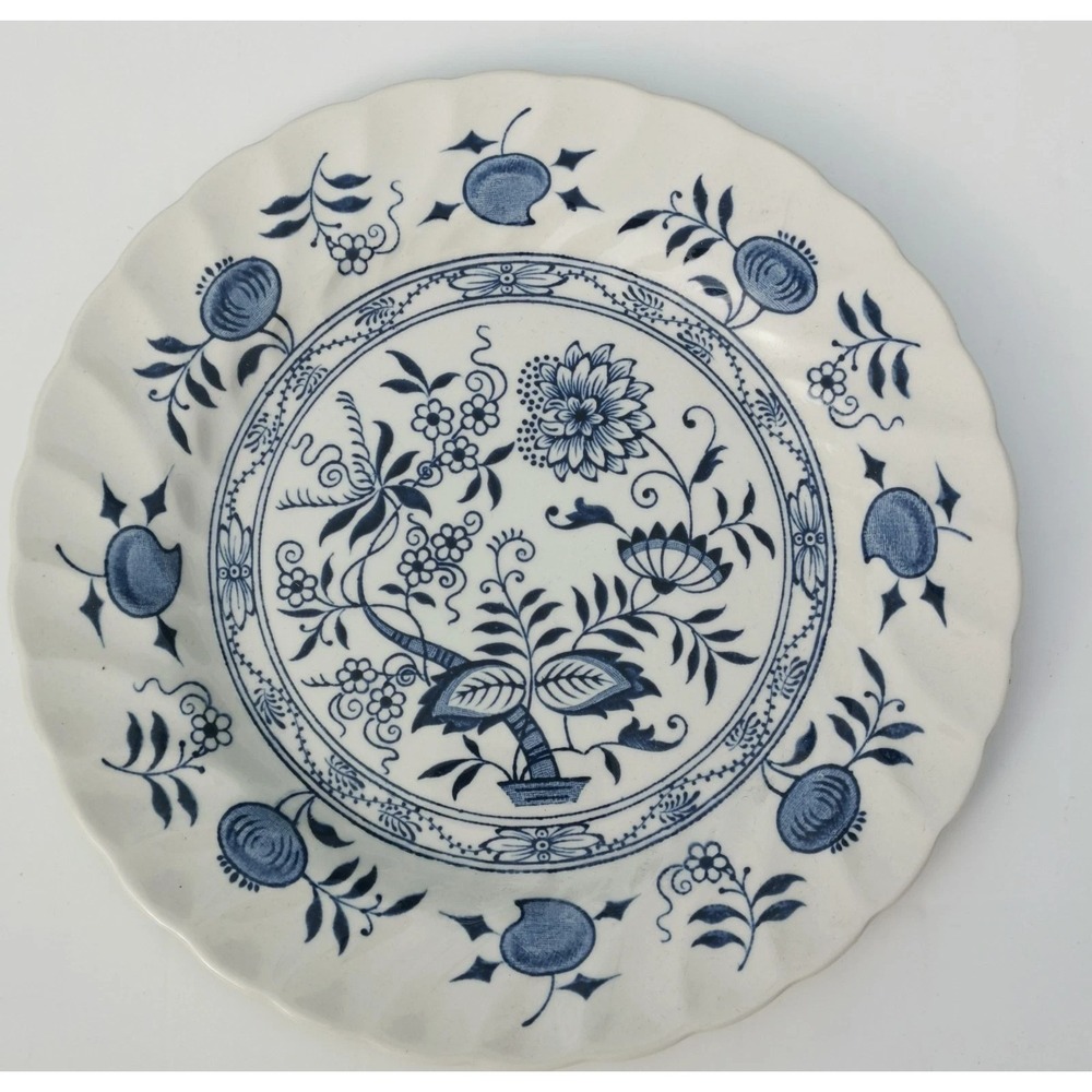 Ironstone 8" Ridged Dinner Plate Blue Fjord Wood & Sons Old Staffordshire